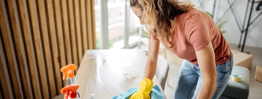 kobieta czyści stół